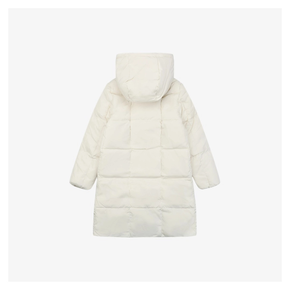 Mxxcler Litte Long Hooded Down Coat – Square Quilted Design #MS-992 (White/Black)