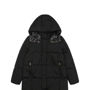 Mxxcler Litte Long Hooded Down Coat – Square Quilted Design #MS-992 Black