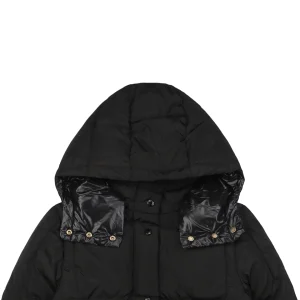Mxxcler Litte Long Hooded Down Coat – Square Quilted Design #MS-992 Black
