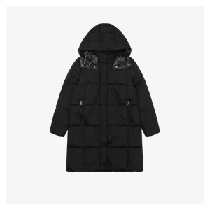 Mxxcler Litte Long Hooded Down Coat – Square Quilted Design #MS-992 Black Front view