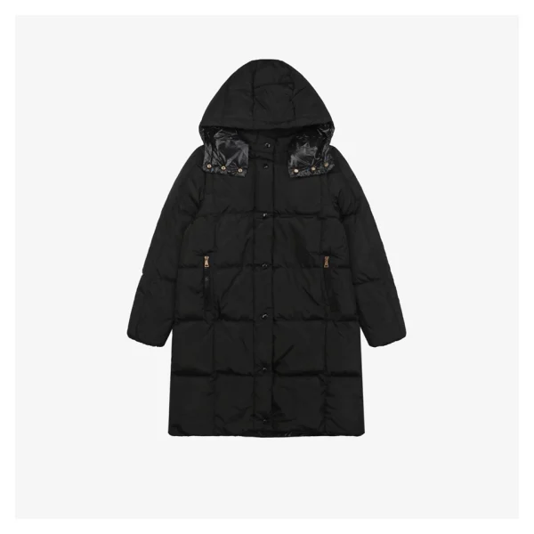 Mxxcler Litte Long Hooded Down Coat – Square Quilted Design #MS-992 Black Front view