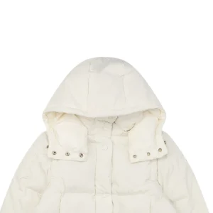 Mxxcler Litte Long Hooded Down Coat – Square Quilted Design #MS-992 White