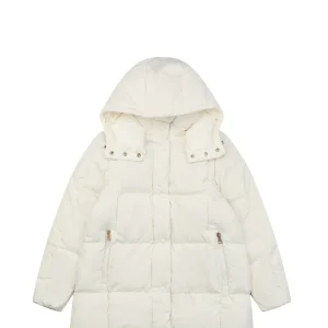 Mxxcler Litte Long Hooded Down Coat – Square Quilted Design #MS-992 White