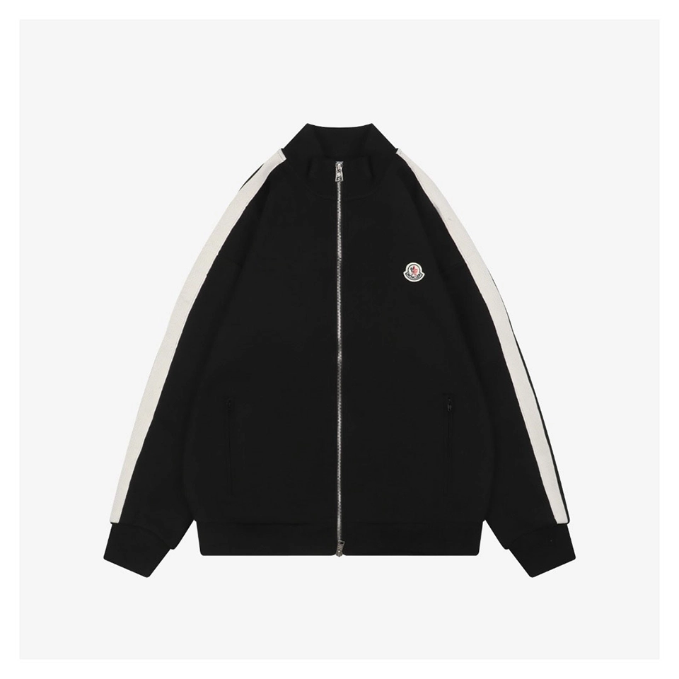 Mxxcler Side Stripe Logo Zip-Up Jacket Black Front view