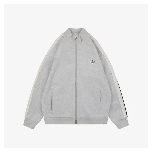 Mxxcler Side Stripe Logo Zip-Up Jacket Grey Front view