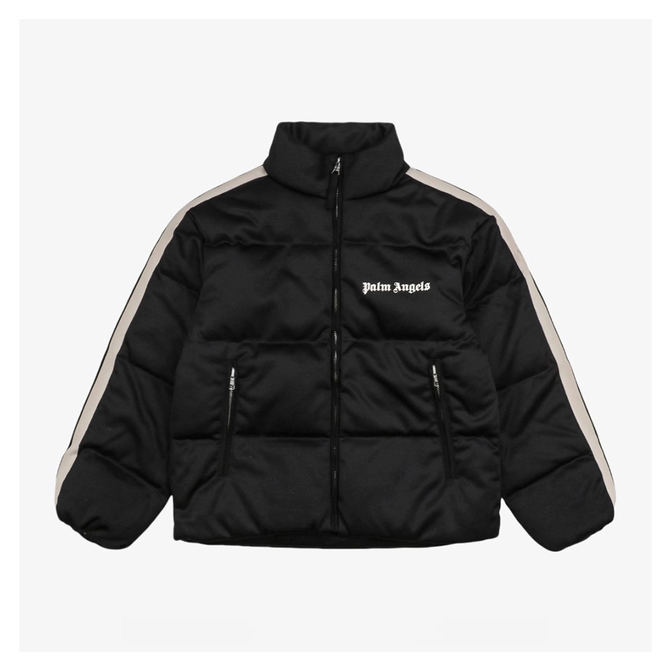Mxxcler x Palm Angels PA Letter Stripe Down Jacket Black Front view