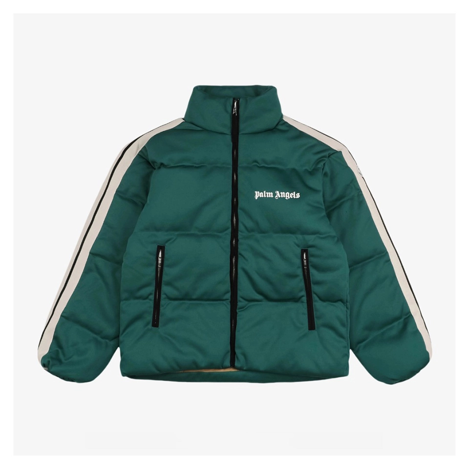 Mxxcler x Palm Angels PA Letter Stripe Down Jacket Green Front view
