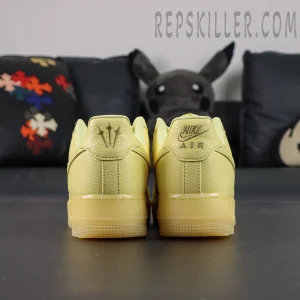 Rear view of NOCTA x Nike Air Force 1 “Citron Tint” showing Nike Air and trident heel logos.