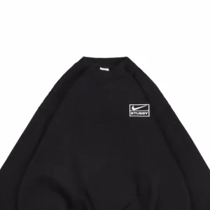 Nike x Stussy Box Logo Embroidered Fleece Crewneck Sweatshirt Black
