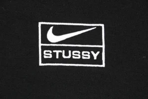 Nike x Stussy Box Logo Embroidered Fleece Crewneck Sweatshirt Black Brand Print