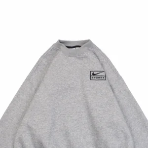 Nike x Stussy Box Logo Embroidered Fleece Crewneck Sweatshirt Grey