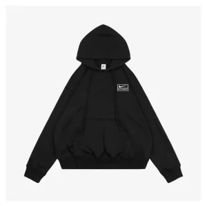 Nike x Stussy Box Logo Embroidered Fleece Hoodie Black Front view