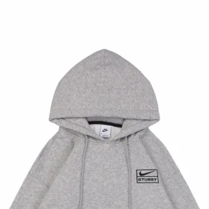 Nike x Stussy Box Logo Embroidered Fleece Hoodie Grey