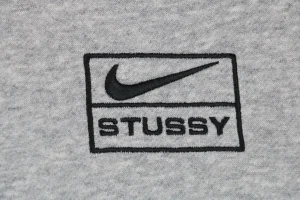 Nike x Stussy Box Logo Embroidered Fleece Hoodie Grey Brand