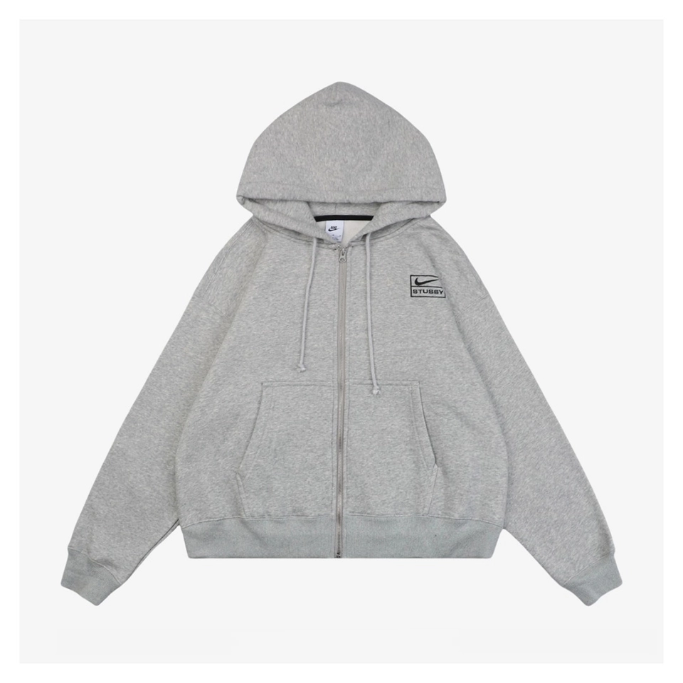 Nike x Stüssy Box Logo Embroidered Fleece-Lined Zip Hoodie