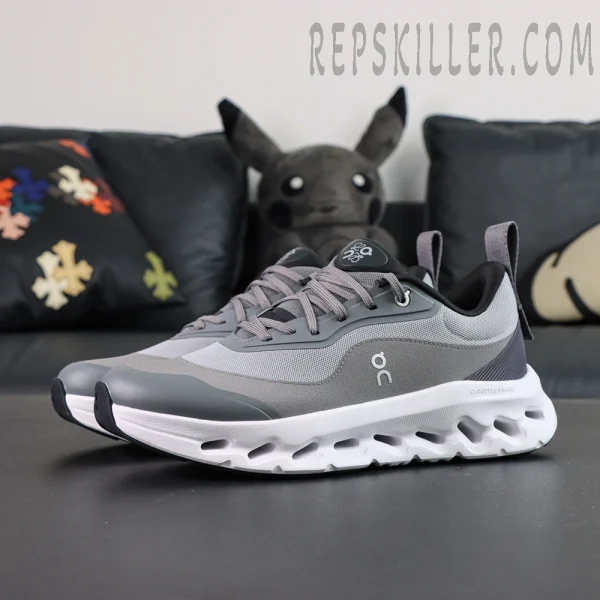 ON x LOEWE Cloudtilt 2 Grey lifestyle running shoes front-side angle