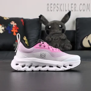 Side view of ON L × Cloudtilt 2 “Pink White” featuring pink overlays and white CloudTec Phase™ midsole.