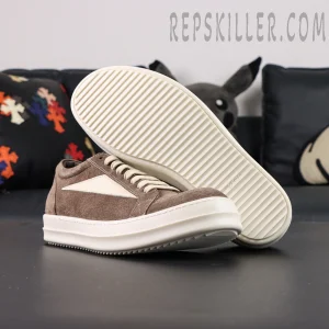 Outsole and side view of DRKSHDW Porterville Vintage Low “Dust Milk” showing ribbed sole and layered design.