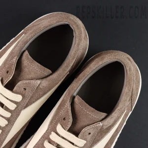 Interior collar close-up of DRKSHDW Porterville Vintage Low “Dust Milk” showing smooth lining and craftsmanship.