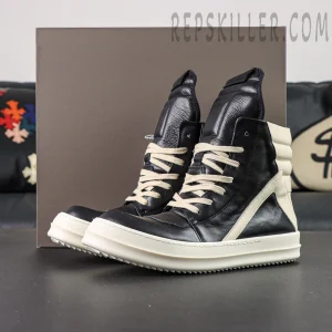 Porterville Geobasket ‘Black Milk’ sneakers with original box shown in the background.