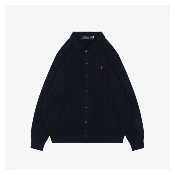 Ralph Lauren Polo Pony Embroidered Cable-Knit Cardigan Black Front view
