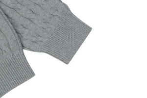 Ralph Lauren Polo Pony Embroidered Cable-Knit Cardigan Grey Cuff