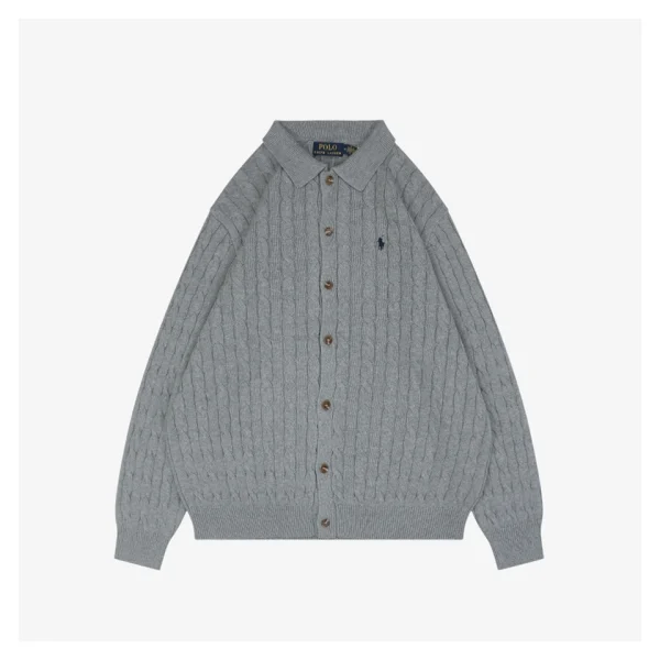 Ralph Lauren Polo Pony Embroidered Cable-Knit Cardigan Grey Front view