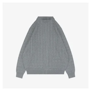 Ralph Lauren Polo Pony Embroidered Cable-Knit Cardigan Grey Back view