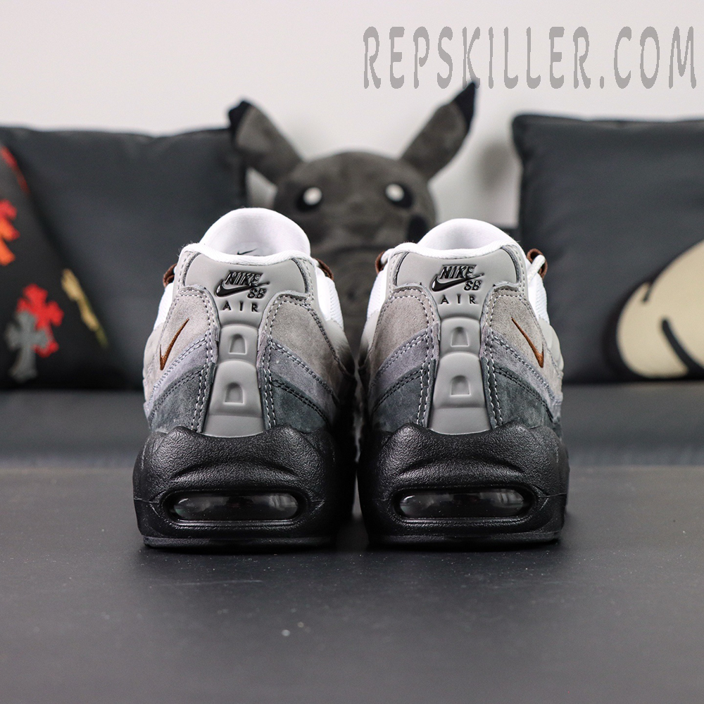 Back view of Nike SB x Air Max 95 “Cacao Wow” showing Nike SB Air heel branding and dual-tone sole.