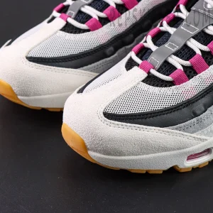 Close-up of Nike SB x Air Max 95 “Cactus Flower” toe box showcasing mesh and suede texture combination.