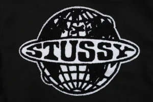 Stussy Earth Embroidery Leather Varsity Jacket Back Brand Print