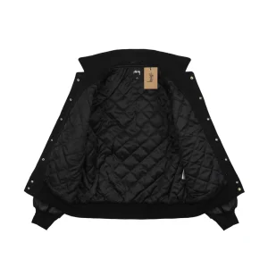 Stussy Earth Embroidery Leather Varsity Jacket Lining