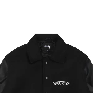 Stussy Earth Embroidery Leather Varsity Jacket