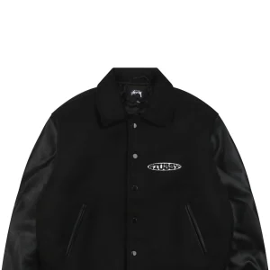 Stussy Earth Embroidery Leather Varsity Jacket