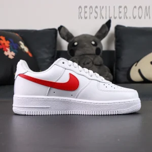 Lateral side profile of Supreme x Nike Air Force 1 Low SP ‘Box Logo - Speed Red’ highlighting bold red swoosh and box logo