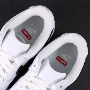 Insole view of Supreme x Nike Air Force 1 Low SP ‘Box Logo - White Black’ featuring Nike Air and Supreme co-branding