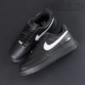 Overhead view of Supreme x Nike Air Force 1 Low SP ‘Box Logo - Black White’ showing clean two-tone design and branding details