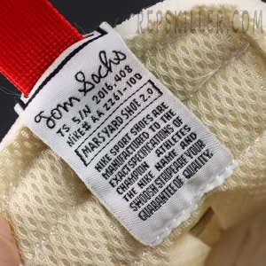Tom Sachs Mars Yard 2.0 woven tongue label close-up