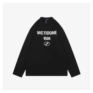 We11done 1506 Distressed Lettering Shirt Black Front view