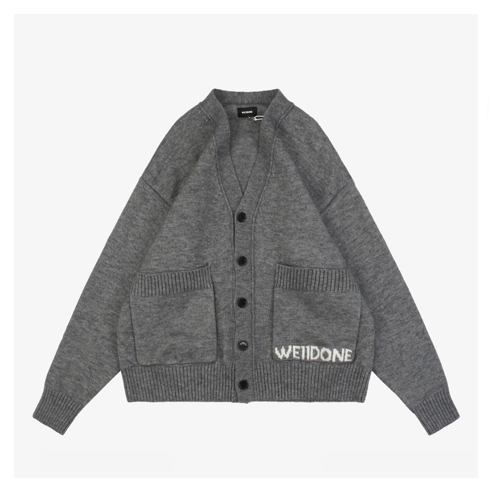 We11done Pocket Hem “W” Cardigan Grey Front view