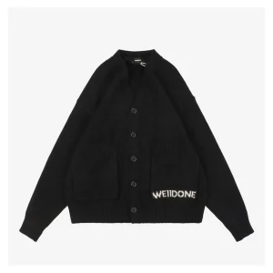 We11done Pocket Hem “W” Cardigan Black Front view