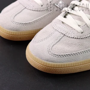 Adidas Handball Spezial Grey Silver Gum close-up of suede toe box and stitching details