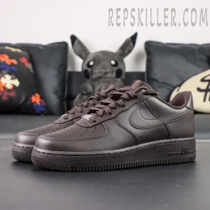 Air Force 1 Low Velvet Brown best reps shown on a sofa background with premium leather upper