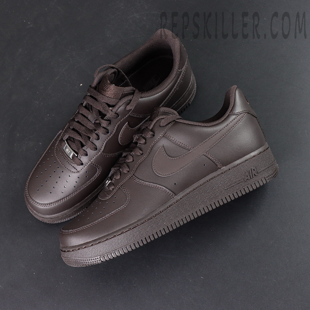 Air Force 1 Low Velvet Brown reps shoes in premium dark-brown leather displayed in a 45-degree angle