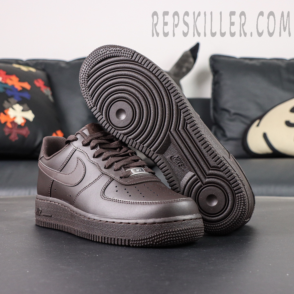 Outsole view of Air Force 1 Low Velvet Brown featuring classic AF1 circular traction pattern
