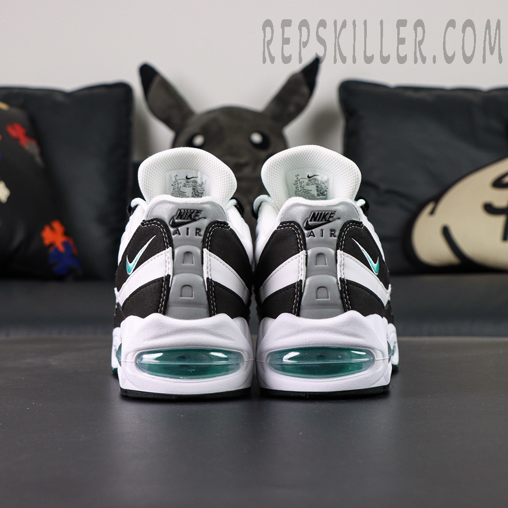 Nike Air Max 95 OG Black Border rear view showcasing heel Air units and black-white gradient panels