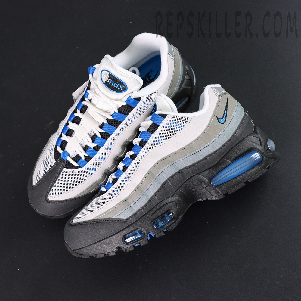 Top-down view of the Air Max 95 OG ‘Blue Spark’ displaying its full blue gradient upper design