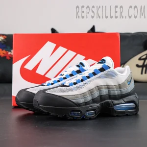 Air Max 95 OG ‘Blue Spark’ shown with red Nike box, highlighting the full upper and gradient layers