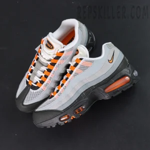 Top view of Air Max 95 Bright Mandarin showing lace loops and orange accents