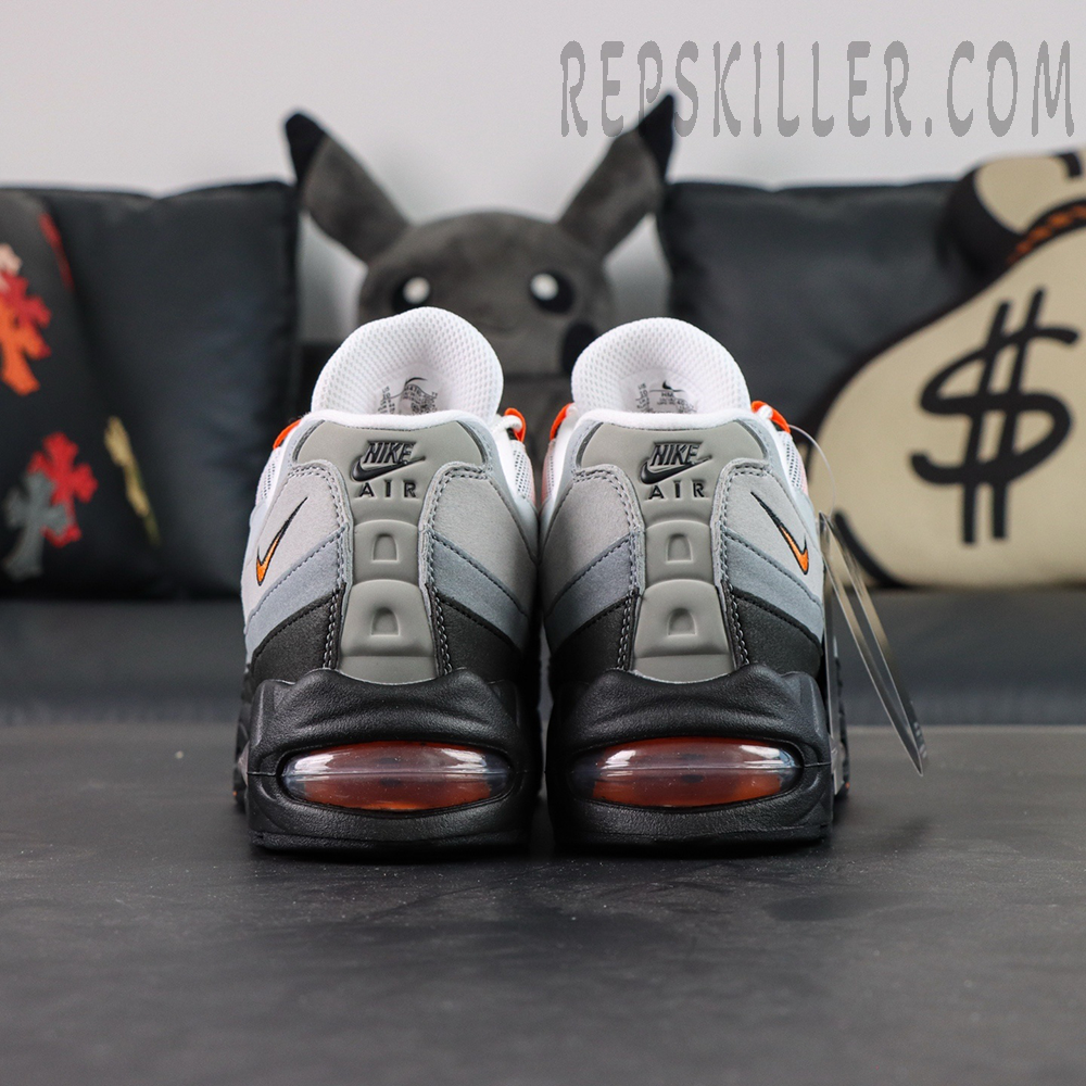 Back view of Nike Air Max 95 OG Bright Mandarin with visible Air units